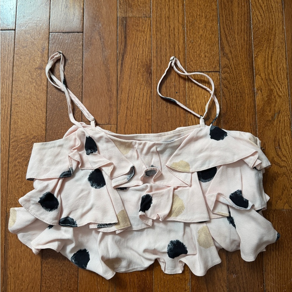 H&M Pink and Black Ruffle Top